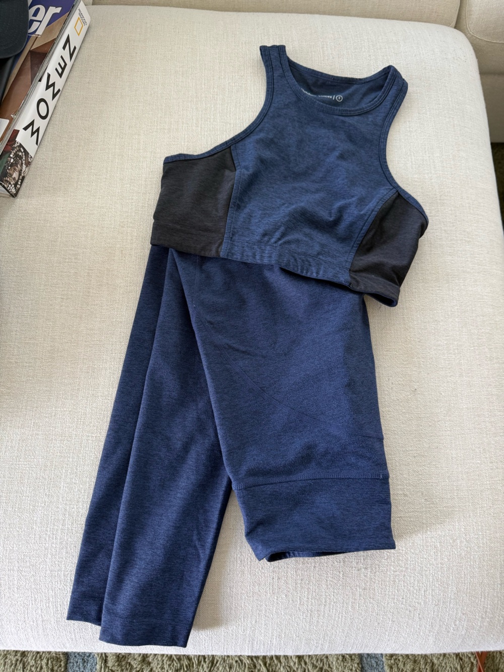Outdoor Voices Navy and Black Athletic Crop Tank and Legging Set